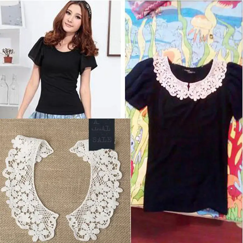 Lace Fabric Neckline Detachable Fake Collar DIY Breathable Scarf Around Neck Flower Sweet Hollow Comfortable Patch