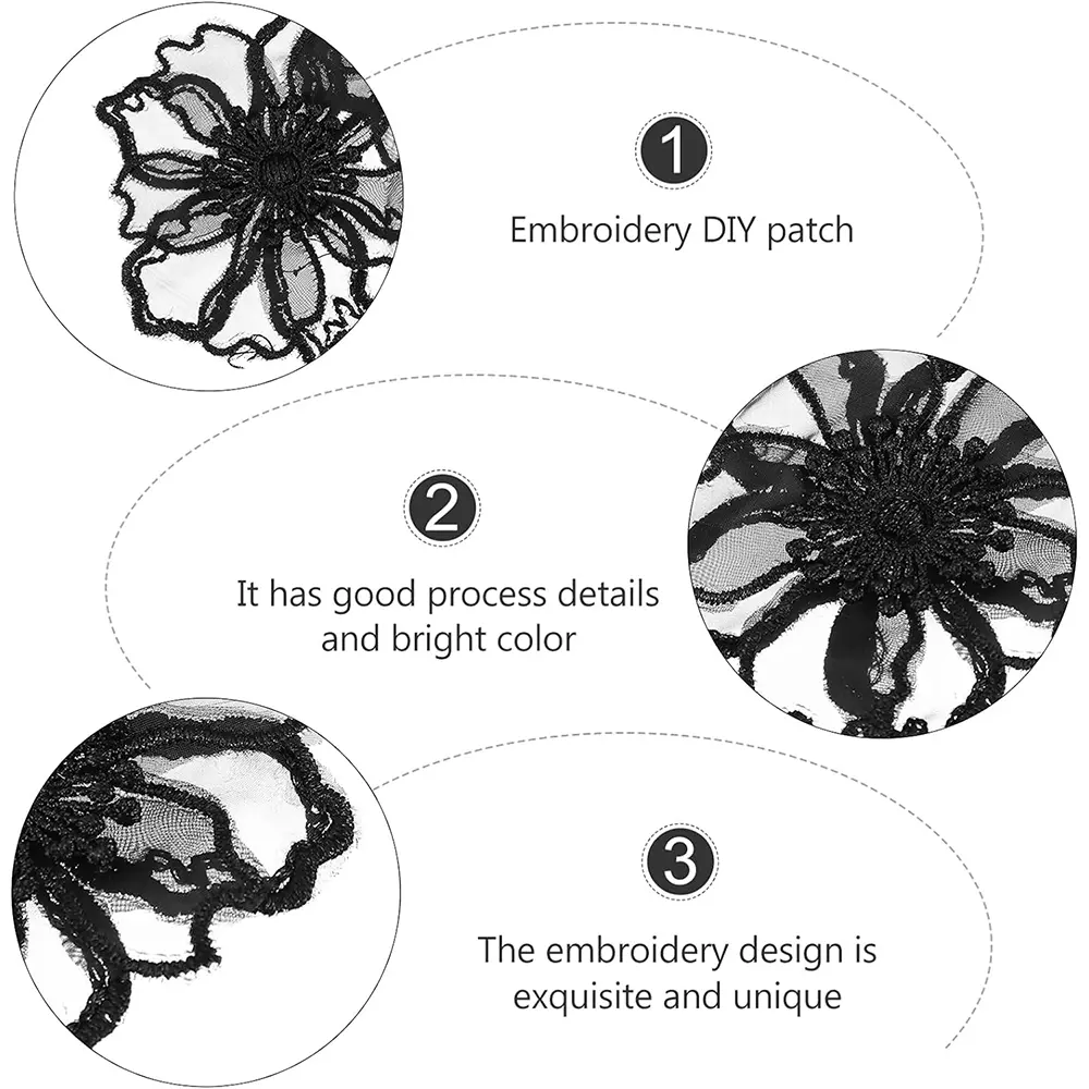 5Pcs 3D Lace Black Flower Patches Embroidered Motif Wedding Lace Appliques Repair