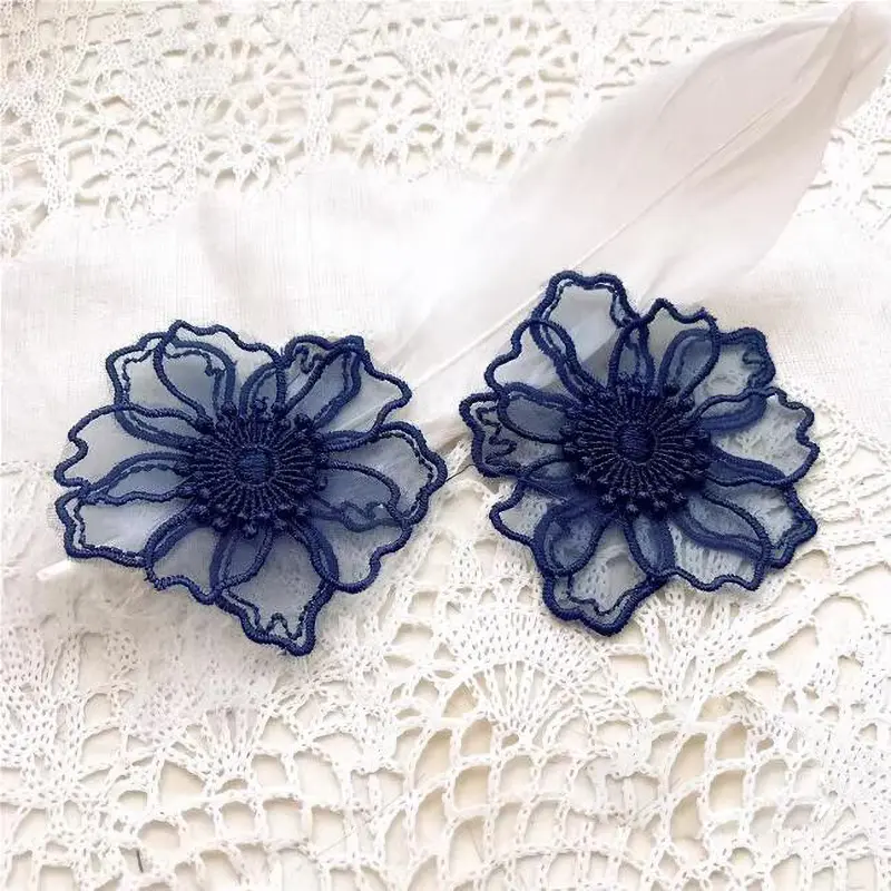 5Pcs 3D Lace Black Flower Patches Embroidered Motif Wedding Lace Appliques Repair