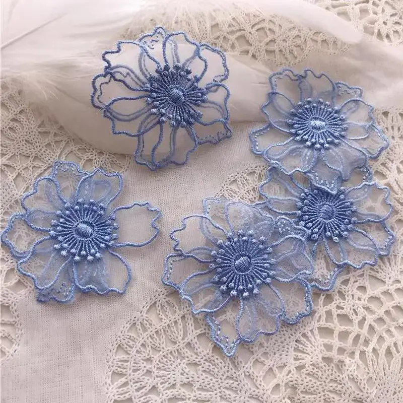 5Pcs 3D Lace Black Flower Patches Embroidered Motif Wedding Lace Appliques Repair