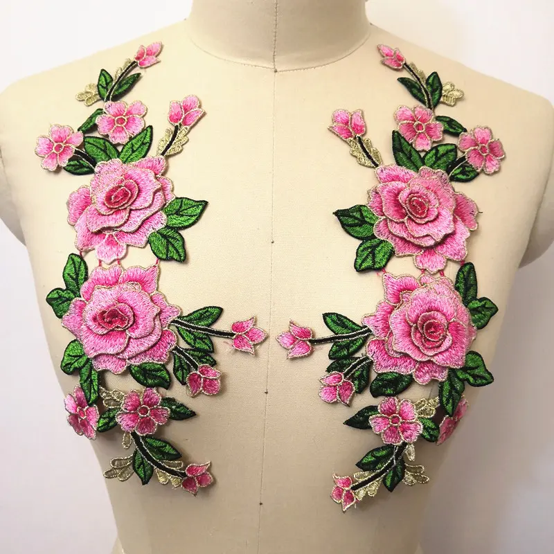 1 Pair Flower Embroidered Patches For Clothes Appliques DIY Sew On Dress 31*13CM