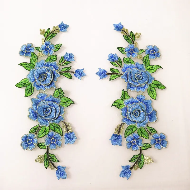 1 Pair Flower Embroidered Patches For Clothes Appliques DIY Sew On Dress 31*13CM