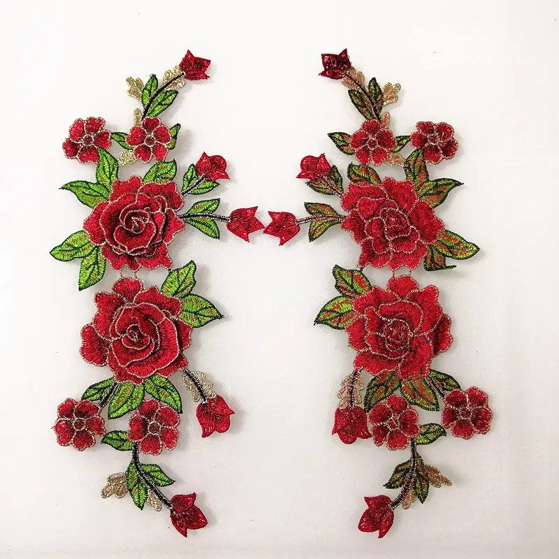 1 Pair Flower Embroidered Patches For Clothes Appliques DIY Sew On Dress 31*13CM