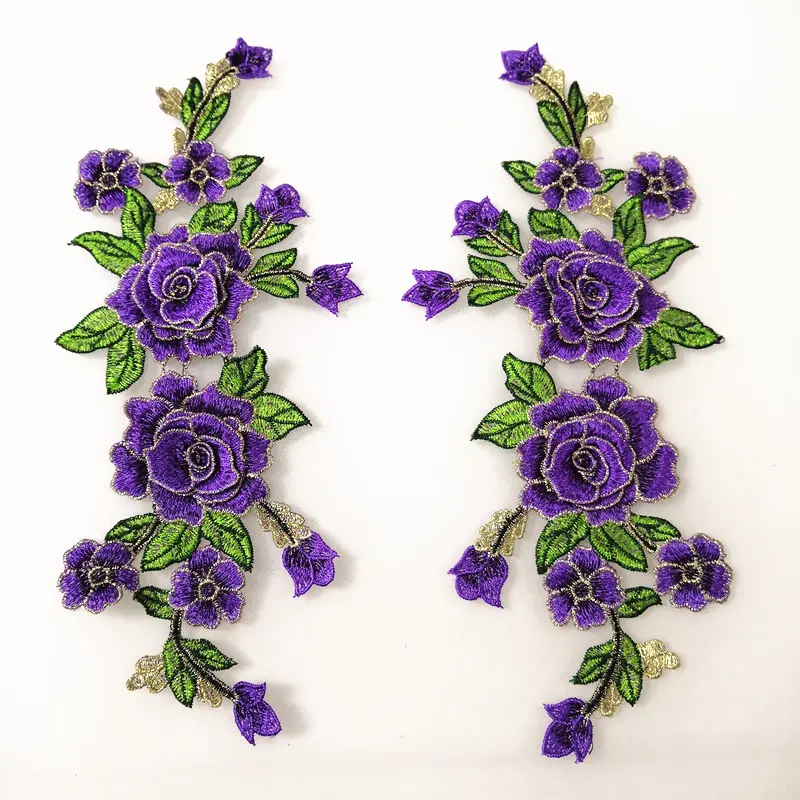 1 Pair Flower Embroidered Patches For Clothes Appliques DIY Sew On Dress 31*13CM