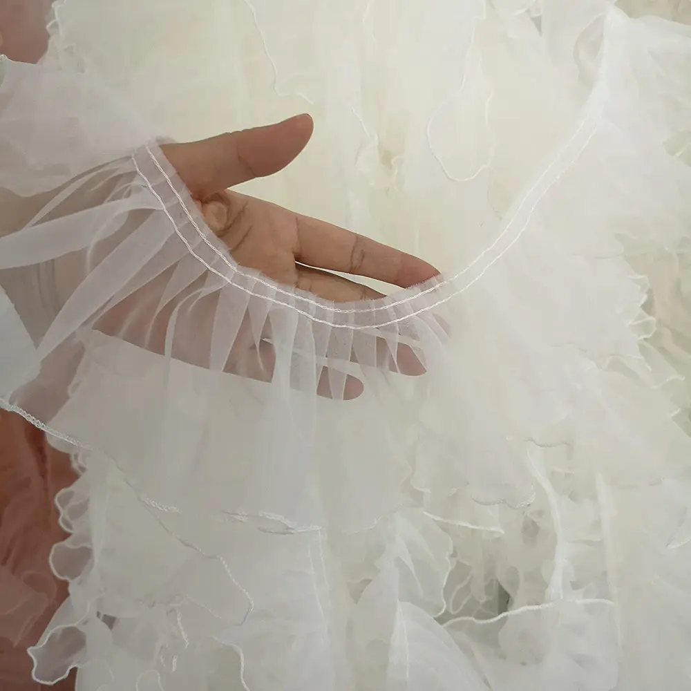 1 Yard Black White Organza Lace Fabric  Pleated Waves And Three-Dimensional  For Clothing Home Trimming Accessories Sew Applique