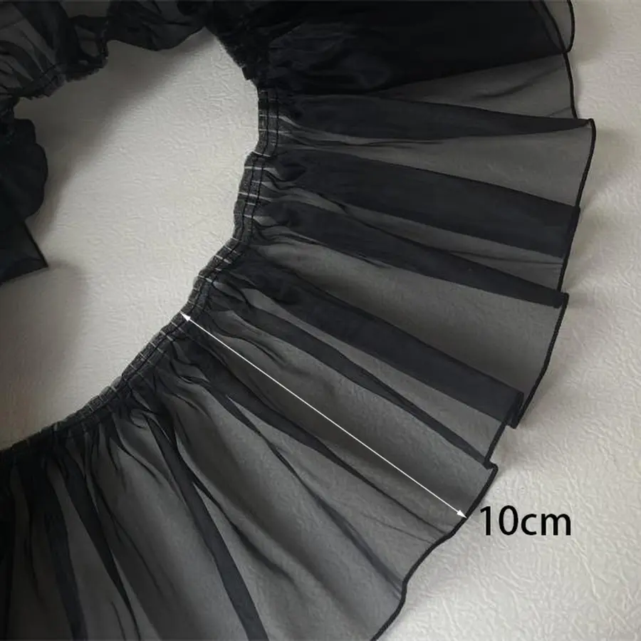 1 Yard Black White Organza Lace Fabric  Pleated Waves And Three-Dimensional  For Clothing Home Trimming Accessories Sew Applique
