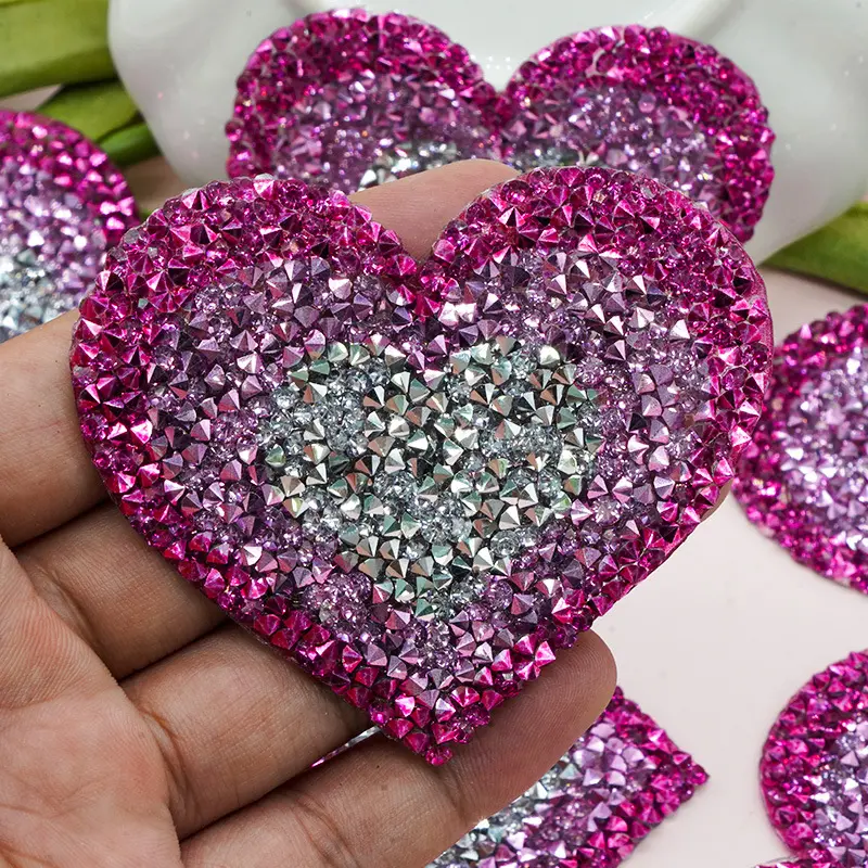 3 Pcs Pink Yellow Blue Heart-shaped Sequin Rhinestone Patches For Clothing Decoration Patch 6.8 * 6.3CM