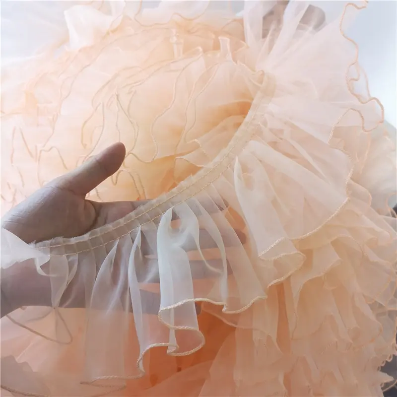1 Yard Black White Organza Lace Fabric  Pleated Waves And Three-Dimensional  For Clothing Home Trimming Accessories Sew Applique