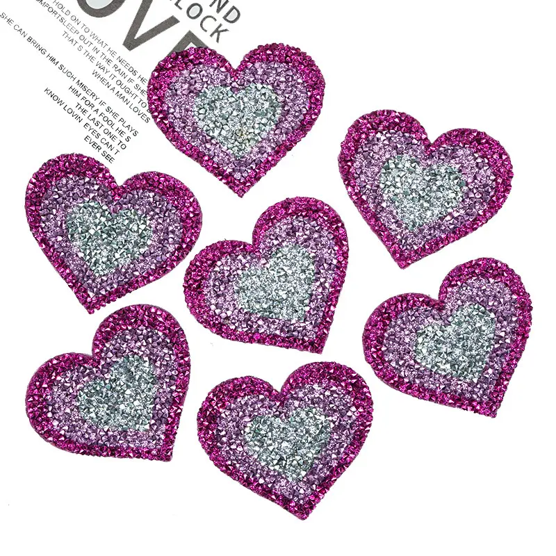 3 Pcs Pink Yellow Blue Heart-shaped Sequin Rhinestone Patches For Clothing Decoration Patch 6.8 * 6.3CM