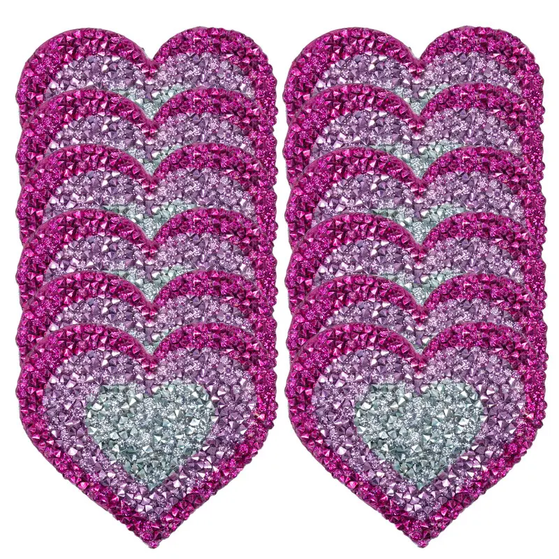 3 Pcs Pink Yellow Blue Heart-shaped Sequin Rhinestone Patches For Clothing Decoration Patch 6.8 * 6.3CM