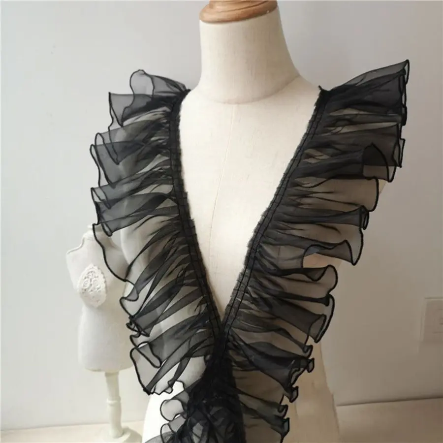 1 Yard Black White Organza Lace Fabric  Pleated Waves And Three-Dimensional  For Clothing Home Trimming Accessories Sew Applique