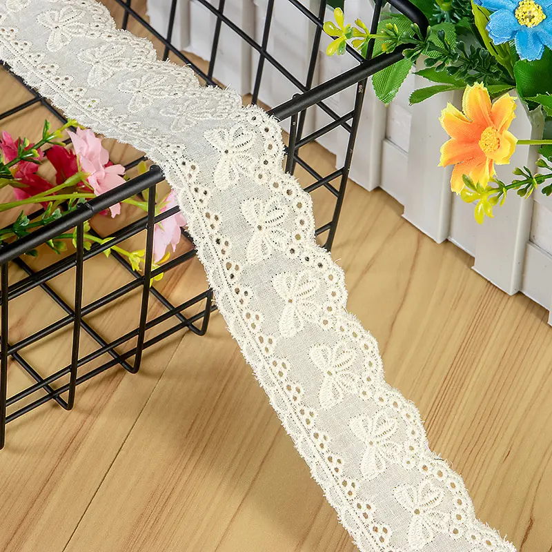 2 Yards White Beige Embroidery Bow Hollow Out Lace Fabric Wedding Home Decor Handmade Sewing Trim DIY Crafts