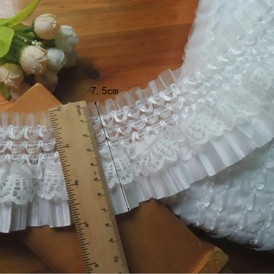 1Yard Elastic Lace Fabric  DIY Sewing Applique Ruffle Craft Decoration 7CM Wide