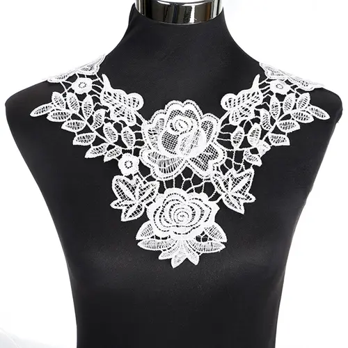 1 PC Exquisite Embroidery Venise Neckline Lace Large Lace Collar Costume Dress Fine Applique Motif Dress Trim trimming