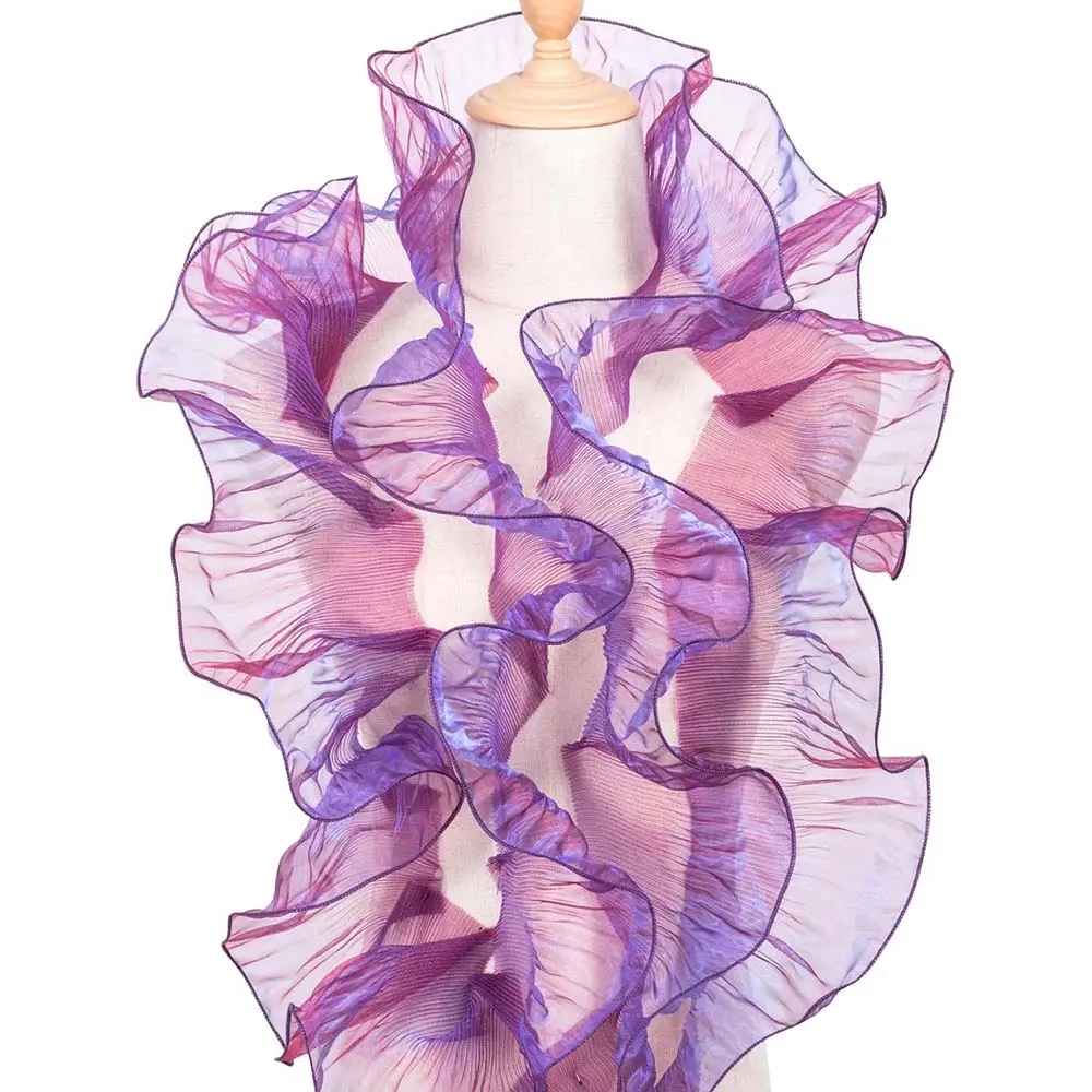 2Yards Ruffled Pleated Lace Fabric Gradient Organza Border for Sewing Decoration