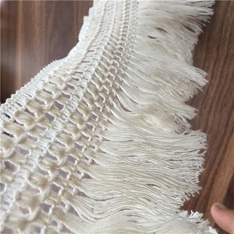 2 Yards Beige Tassel Ribbon Cotton Embroidery Lace Fabric Trim Fringes For Bed Clothes Curtains Home Handmade Sewing Crafts