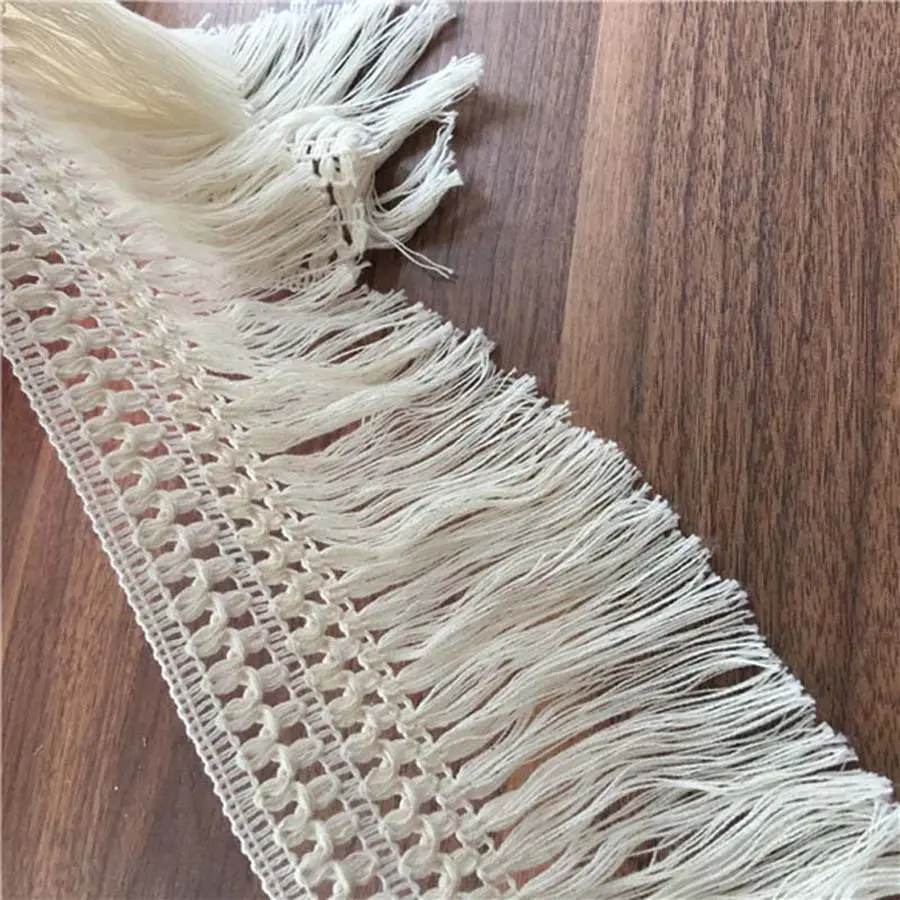 2 Yards Beige Tassel Ribbon Cotton Embroidery Lace Fabric Trim Fringes For Bed Clothes Curtains Home Handmade Sewing Crafts