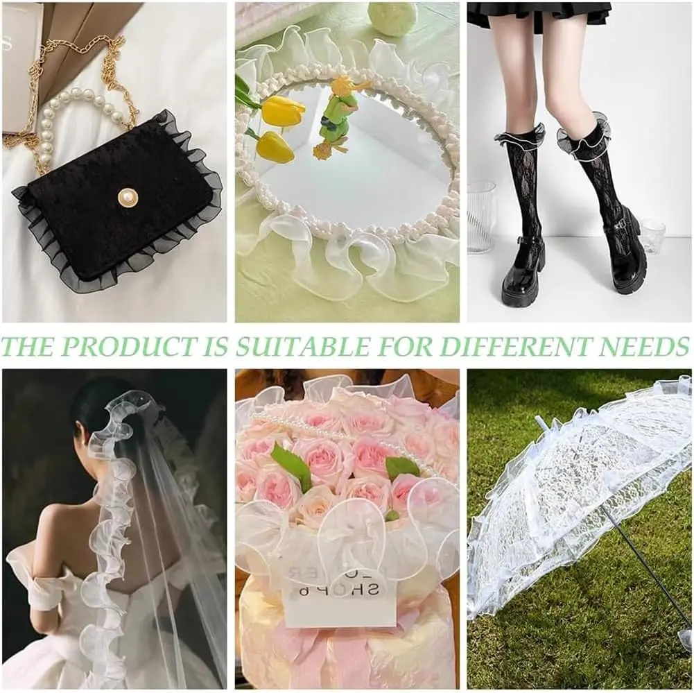 1 Yard White Black Embroidery Wave Lace Fabric Headdress Bags Accessory Handmade Sewing Trim DIY Crafts Gift Decoration