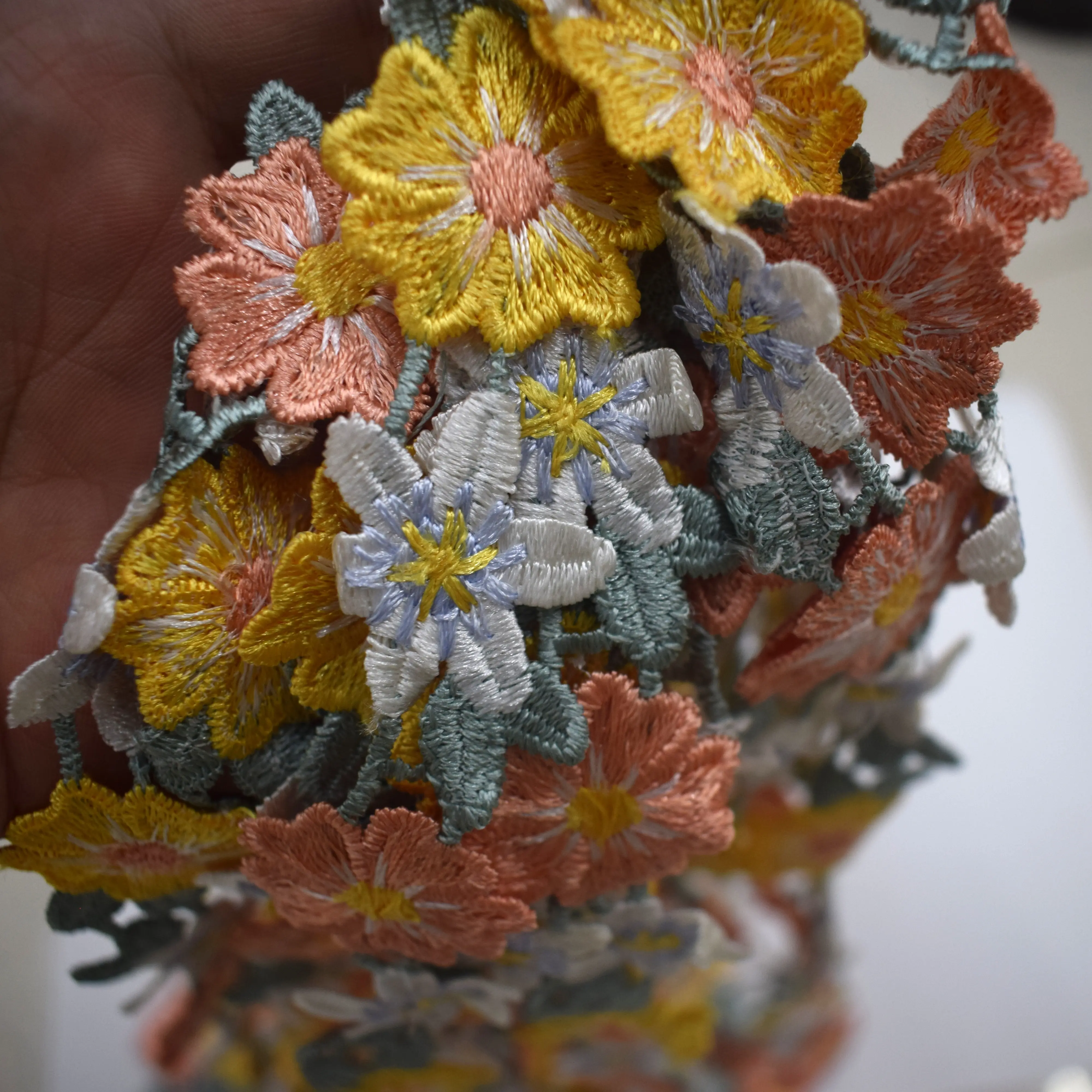 1 Yard Mix Color Flower Embroidery Lace Fabric For Clothing Hats Accessory Handmade Sewing Trim DIY Crafts Gift Decoration