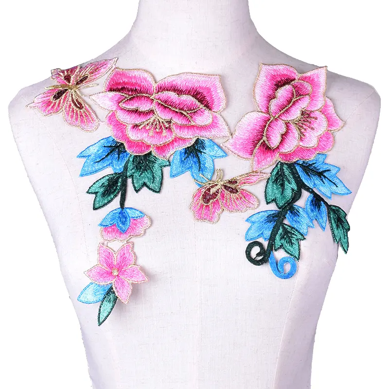 Pink FLower Applique Embroidery Sew-On Lace Patches DIY Repair