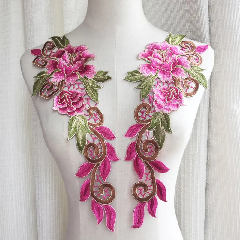 Pink FLower Applique Embroidery Sew-On Lace Patches DIY Repair