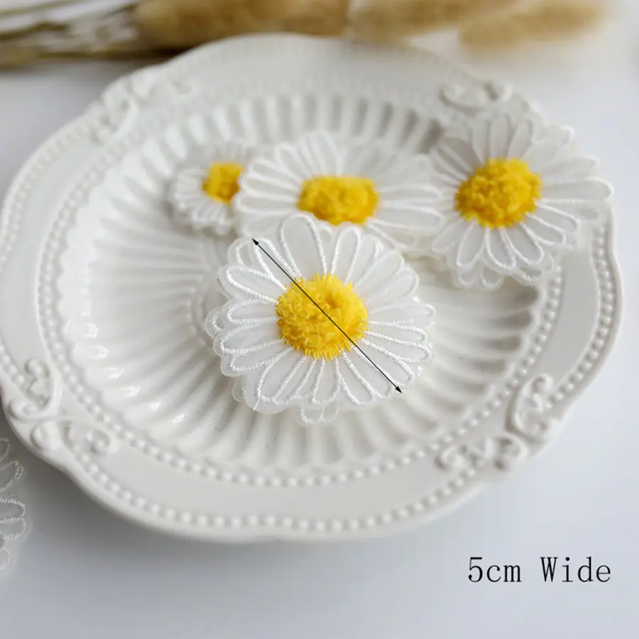 5Pcs White Little Daisy Patches For Clothing Embroidery Double Layer Applique Sewing Craft