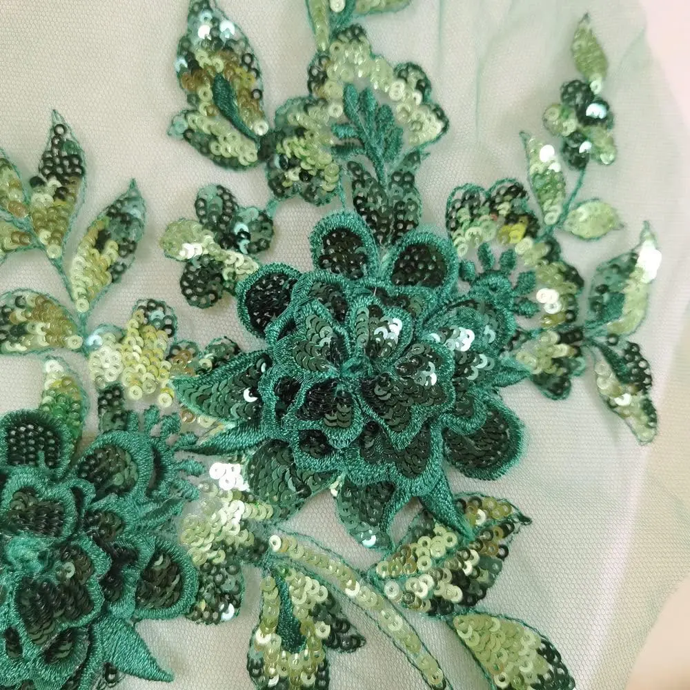 1Piece Lace Fabric Embroidery Seqins Flowers Mesh Patch Sewing DIY Repair Clothing Accessories