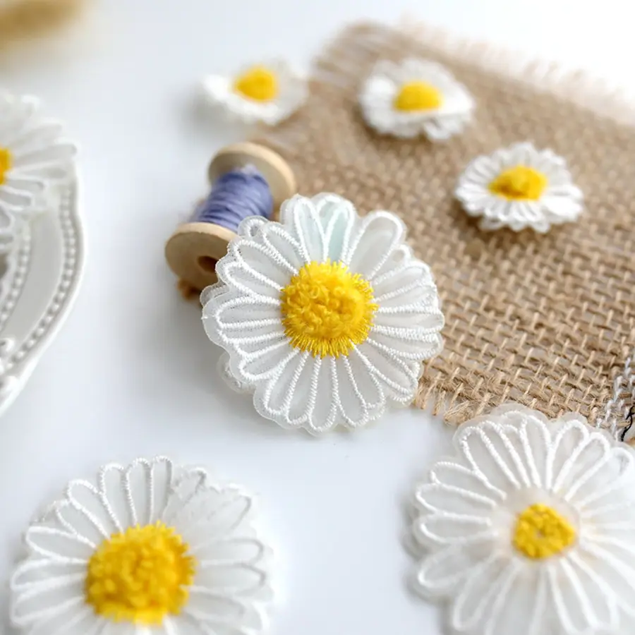 5Pcs White Little Daisy Patches For Clothing Embroidery Double Layer Applique Sewing Craft