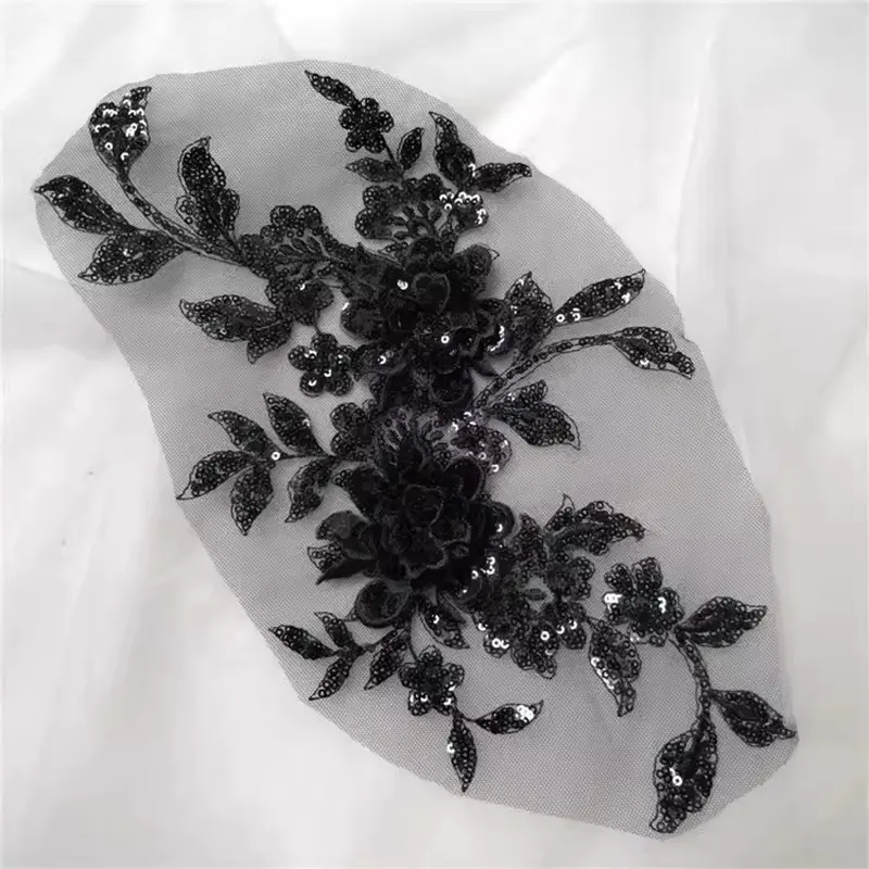 1Piece Lace Fabric Embroidery Seqins Flowers Mesh Patch Sewing DIY Repair Clothing Accessories