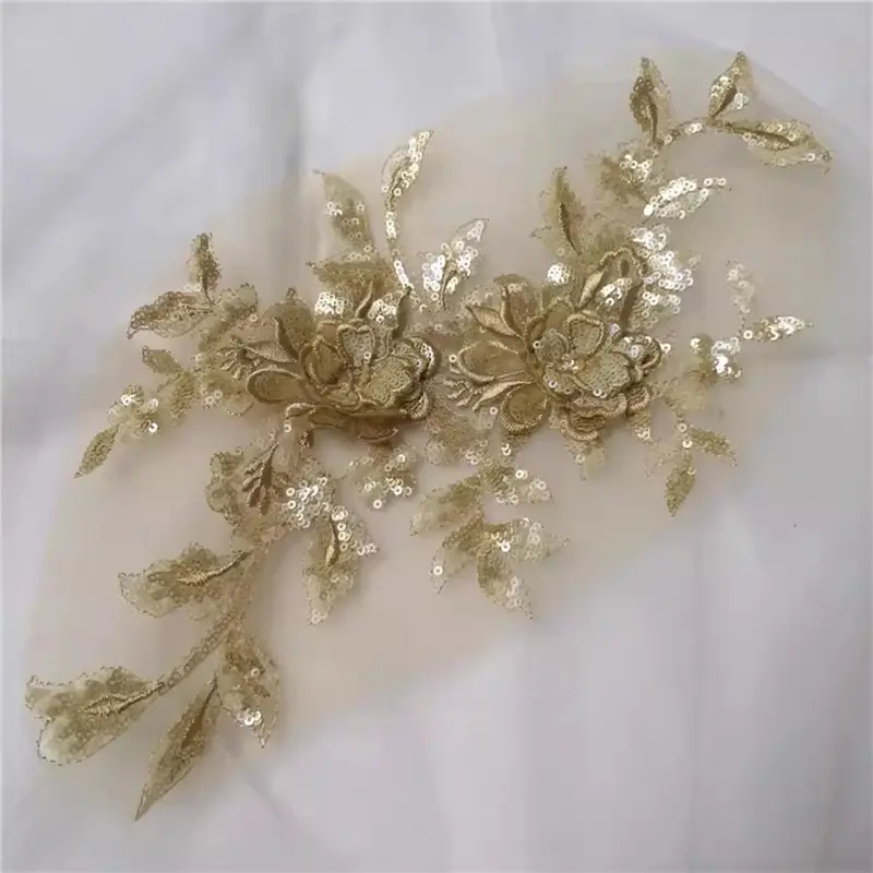 1Piece Lace Fabric Embroidery Seqins Flowers Mesh Patch Sewing DIY Repair Clothing Accessories