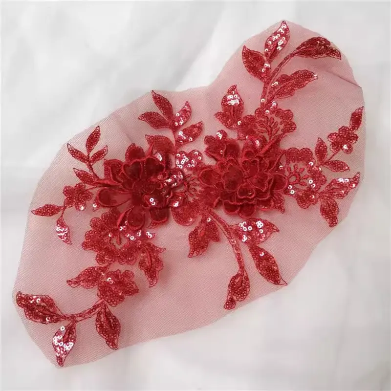 1Piece Lace Fabric Embroidery Seqins Flowers Mesh Patch Sewing DIY Repair Clothing Accessories