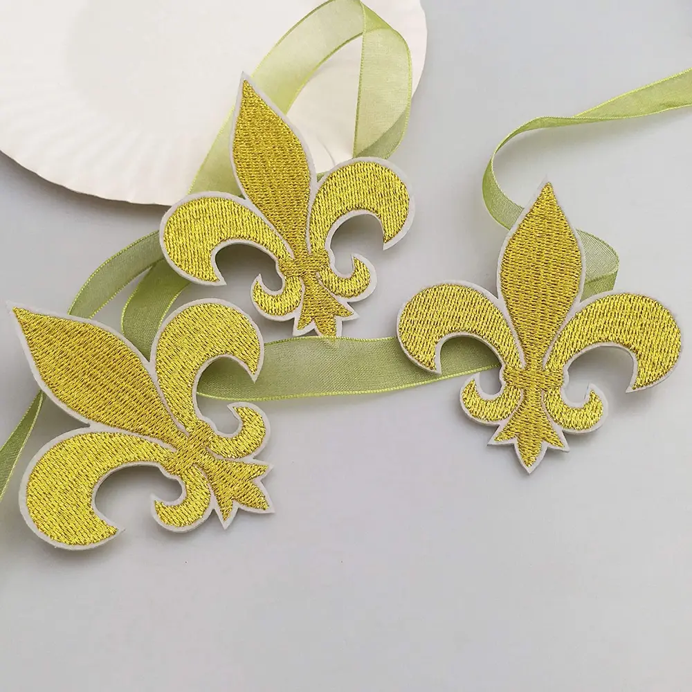 10Pcs Gold Fleur De Lis Patch Iron On Embroidered Patches Appliques Embroidery Needlecraft Project 2.6"x3"