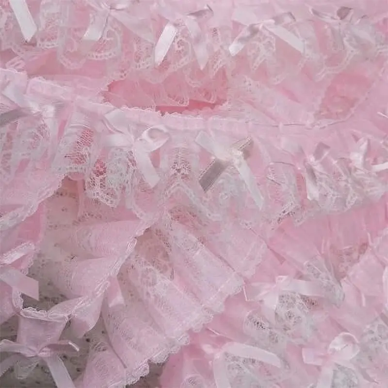 1Yard Pink Ruffle Wave Bow Embroidery Lace Fabric Trim DIY Clothing Wedding Home Gift Decoration Handmade Sewing Crafts Supplies
