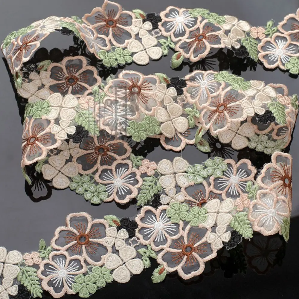 1 Yard Green Flower Mesh Embroidered Lace Fabric Accessories Trim Ribbon 6.5CM Wide