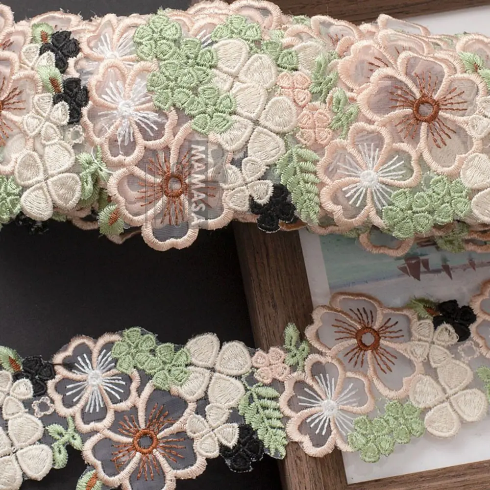 1 Yard Green Flower Mesh Embroidered Lace Fabric Accessories Trim Ribbon 6.5CM Wide