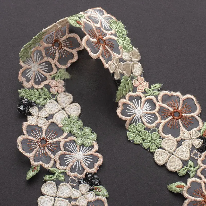 1 Yard Green Flower Mesh Embroidered Lace Fabric Accessories Trim Ribbon 6.5CM Wide
