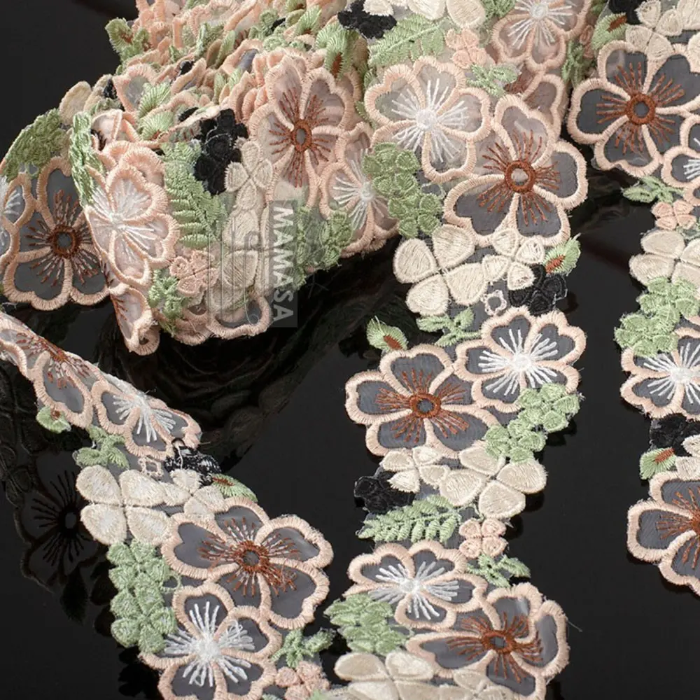 1 Yard Green Flower Mesh Embroidered Lace Fabric Accessories Trim Ribbon 6.5CM Wide