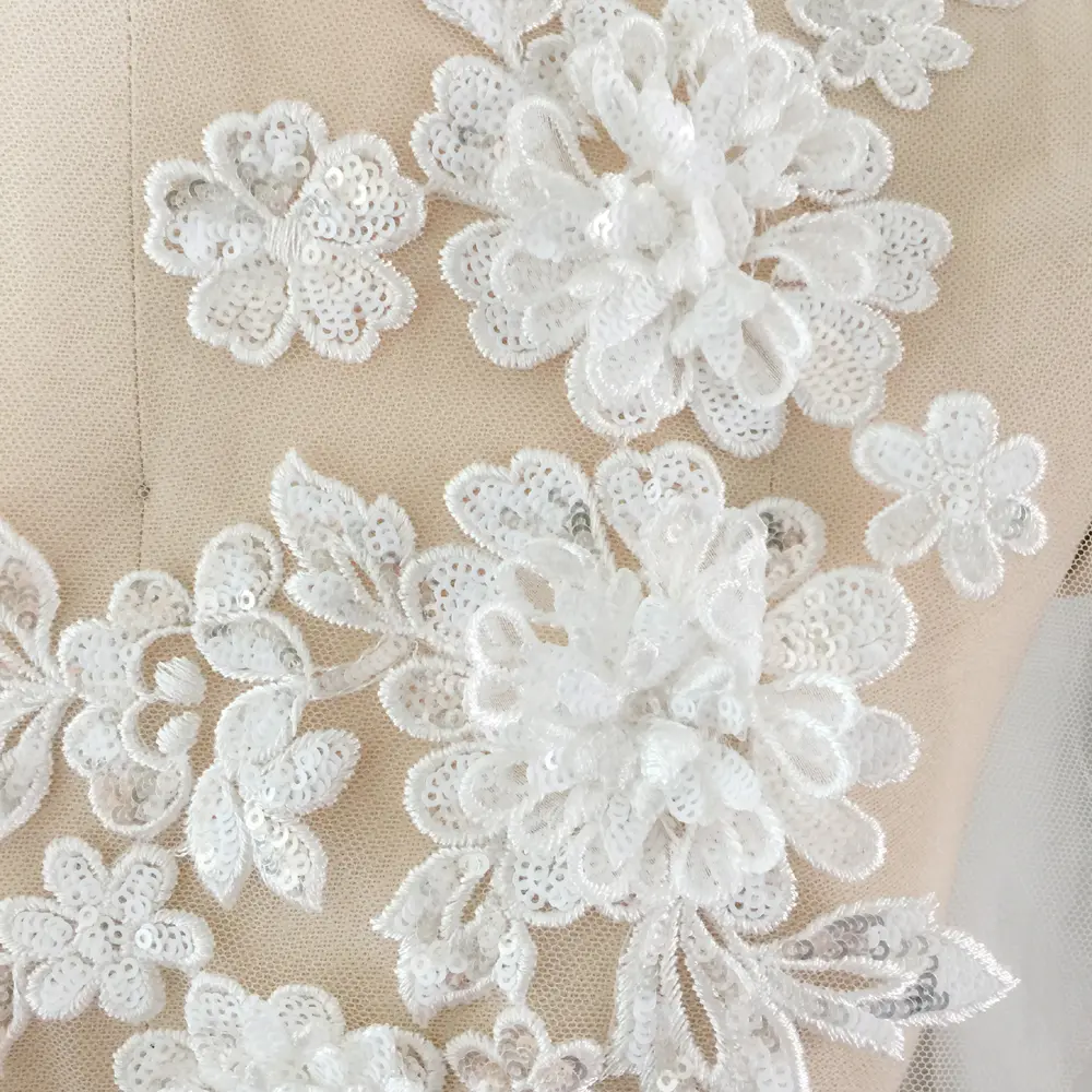 1Pc White Lace Applique Trims Motif Embroidery DIY Craft Edge for Sewing Cloth Patch Repair Accessories 33*19CM