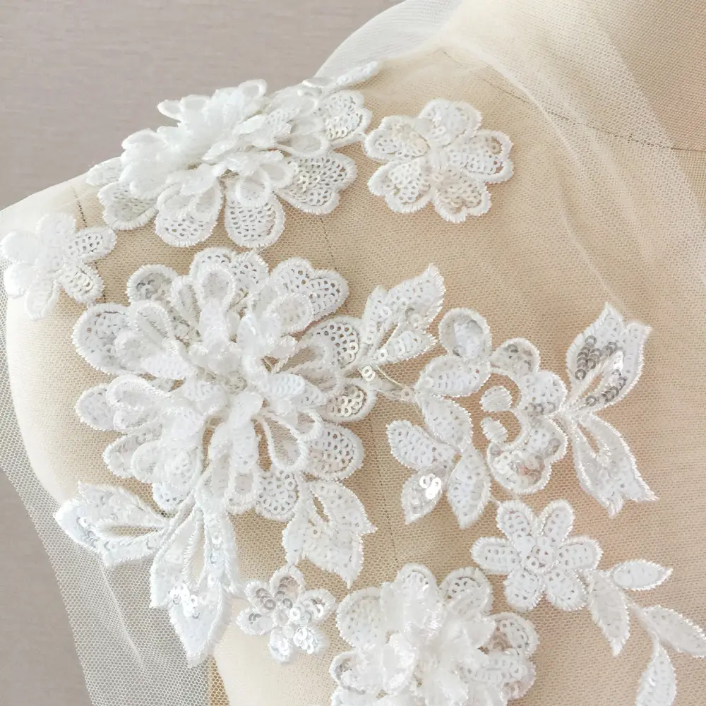 1Pc White Lace Applique Trims Motif Embroidery DIY Craft Edge for Sewing Cloth Patch Repair Accessories 33*19CM