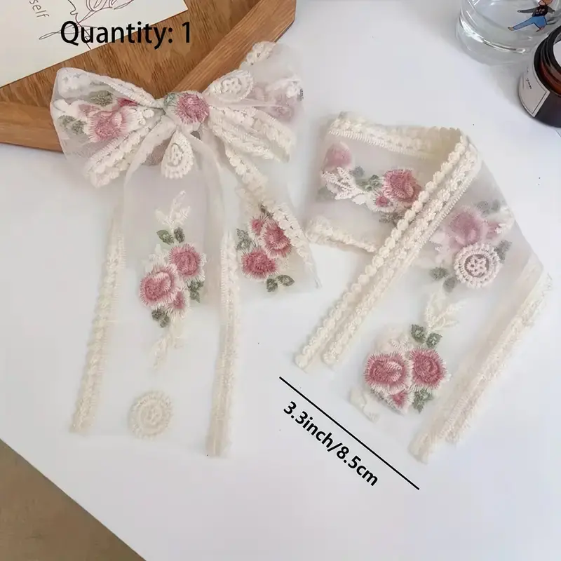1Yard Pink Floral Embroidered Lace Fabric Trim for Crafts