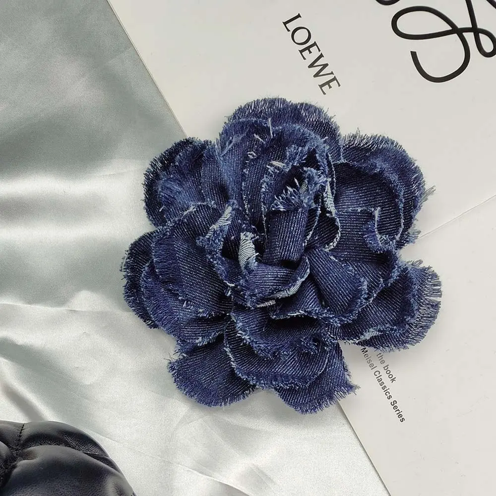 1 Piece Handmade Camellia  Flower Multilayer Denim Patch Fabric Headdress Repair  Accessories Decoration