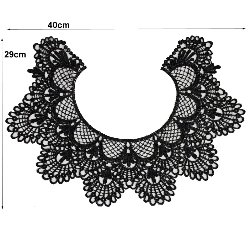 1 Pc Black White Neckline Collar Venice Floral Embroidered Patches Applique Trim Dress Decorated Lace  Garment Sewing Crafts