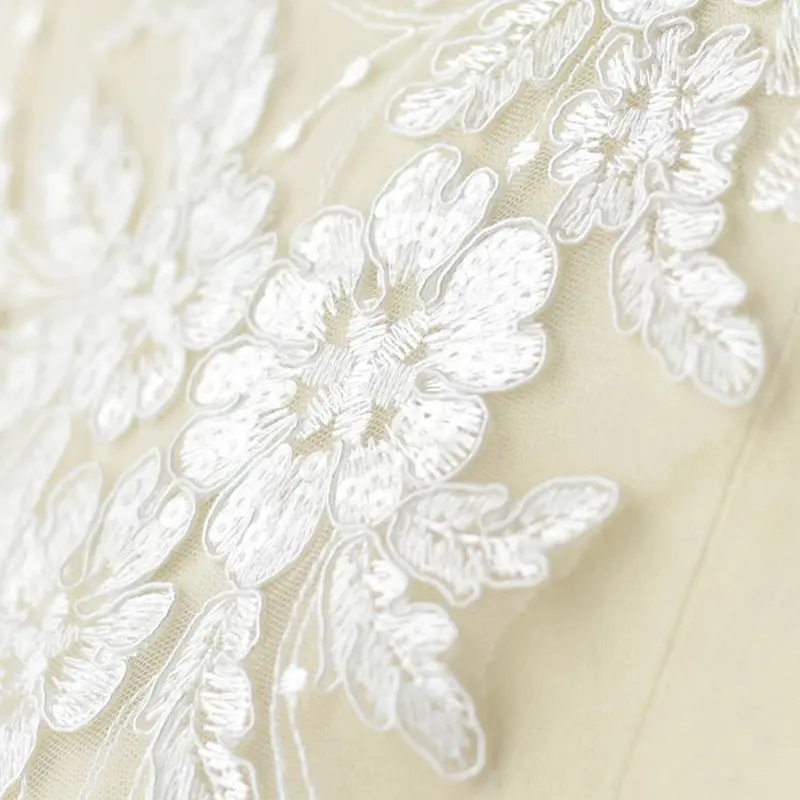 1Pair Sequins Beaded Pure White Red Black Flower Embroidery Lace Patch Trim Lace Luxury Bridal Wedding Dress Applique Crafts