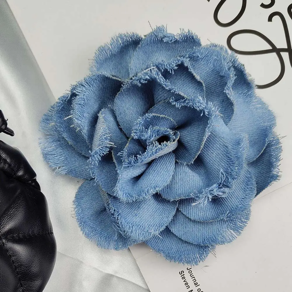 1 Piece Handmade Camellia  Flower Multilayer Denim Patch Fabric Headdress Repair  Accessories Decoration