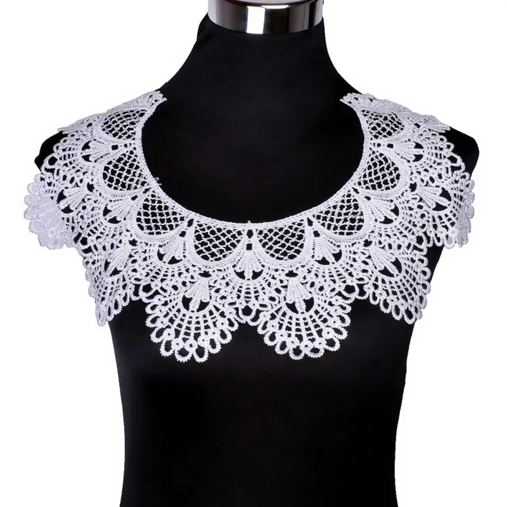 1 Pc Black White Neckline Collar Venice Floral Embroidered Patches Applique Trim Dress Decorated Lace  Garment Sewing Crafts