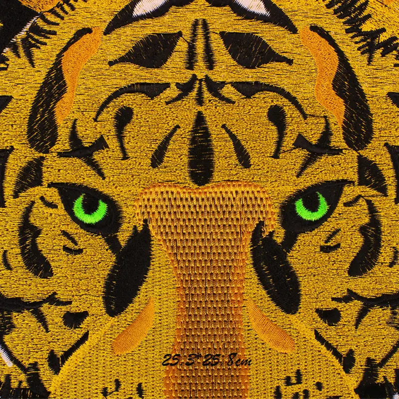 1 Pcs Gold Tiger Head Embroidery Patch Iron On Cloth Sticker DIY Coat Decoration Back Label Large Patch