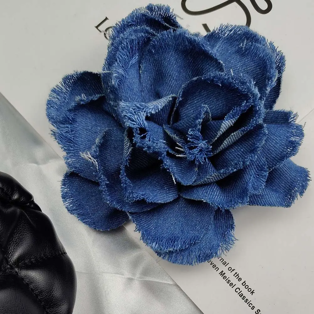1 Piece Handmade Camellia  Flower Multilayer Denim Patch Fabric Headdress Repair  Accessories Decoration