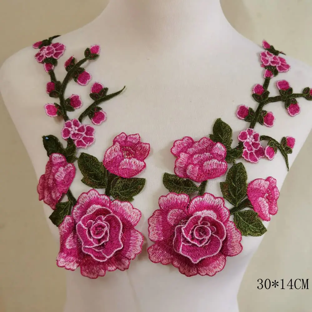 2Pcs/Set 3D Flower Embroidery Applique Patch For Evening Skirt Clothes Lace Collar Decoration Patch Sewing On Accessories
