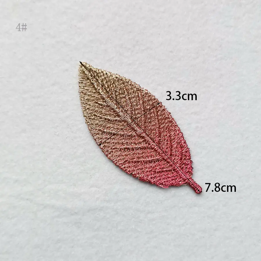 10 Pcs Gradient Color Gold Thread Embroidery Leaves Water-Soluble Leaves DIY Material Decoration Clothing Cloth Stickers