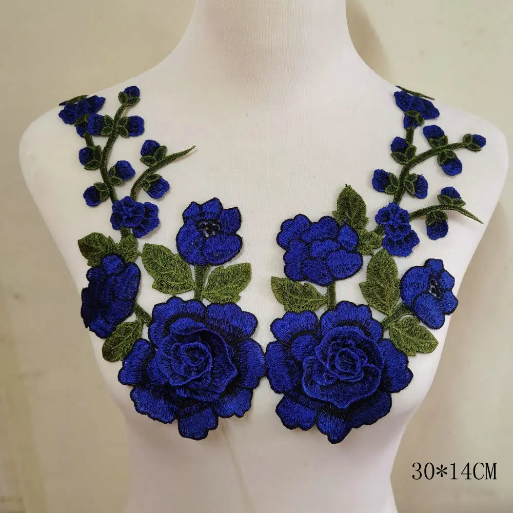 2Pcs/Set 3D Flower Embroidery Applique Patch For Evening Skirt Clothes Lace Collar Decoration Patch Sewing On Accessories
